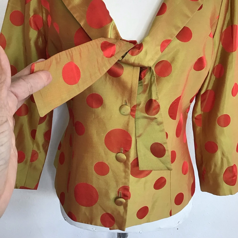 BANU PARIS Women Elegant Gold & Red Polka Dot Blouse Size 6 - Picture 6 of 10